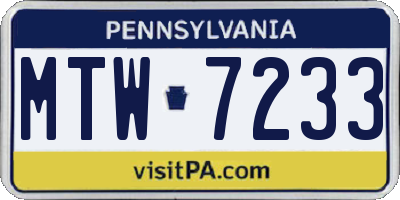 PA license plate MTW7233