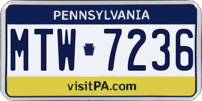 PA license plate MTW7236