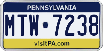 PA license plate MTW7238