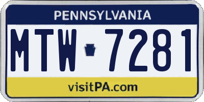 PA license plate MTW7281