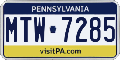 PA license plate MTW7285