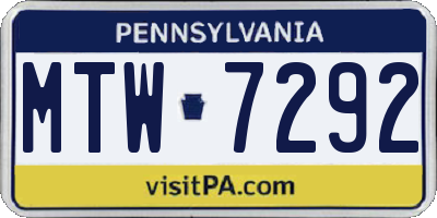 PA license plate MTW7292