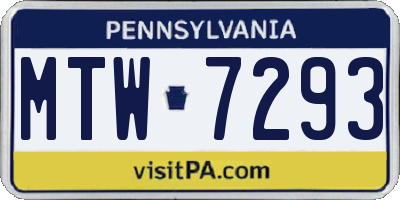 PA license plate MTW7293