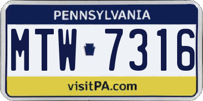 PA license plate MTW7316