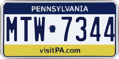 PA license plate MTW7344