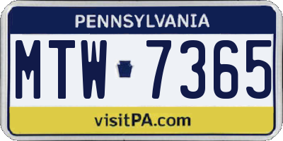 PA license plate MTW7365