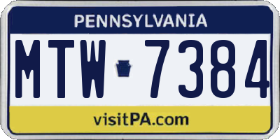 PA license plate MTW7384