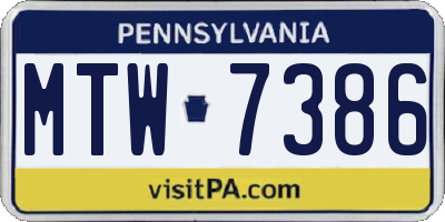 PA license plate MTW7386