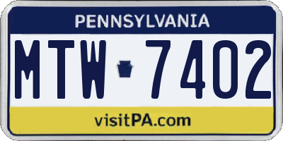 PA license plate MTW7402
