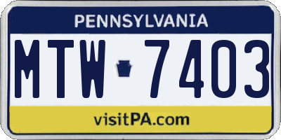 PA license plate MTW7403