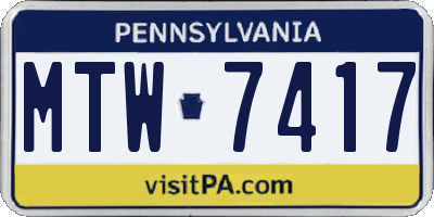 PA license plate MTW7417