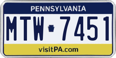 PA license plate MTW7451