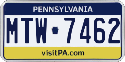 PA license plate MTW7462