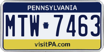 PA license plate MTW7463
