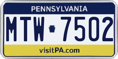 PA license plate MTW7502