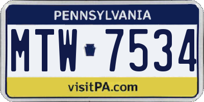 PA license plate MTW7534