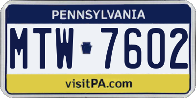 PA license plate MTW7602