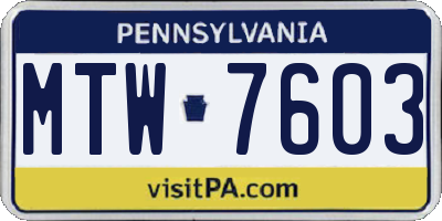 PA license plate MTW7603