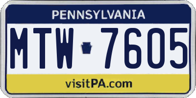 PA license plate MTW7605