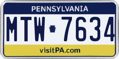 PA license plate MTW7634