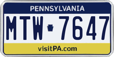 PA license plate MTW7647
