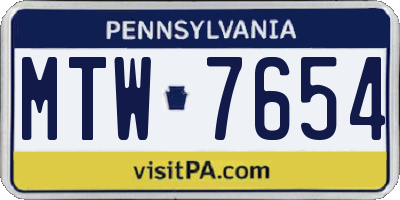 PA license plate MTW7654
