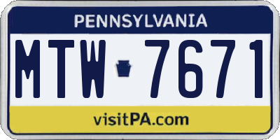 PA license plate MTW7671