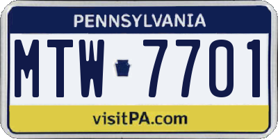 PA license plate MTW7701