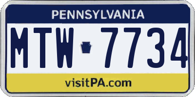 PA license plate MTW7734