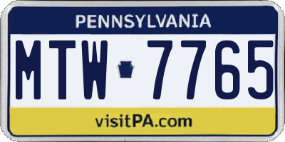 PA license plate MTW7765