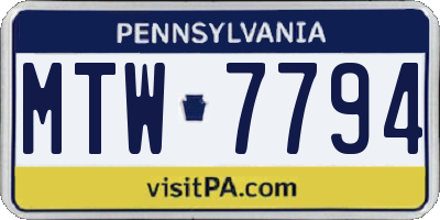 PA license plate MTW7794