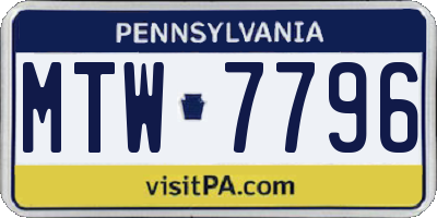 PA license plate MTW7796