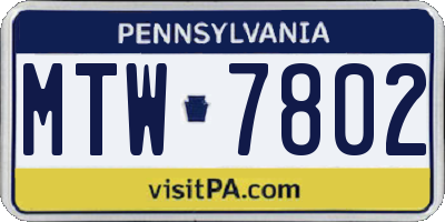 PA license plate MTW7802