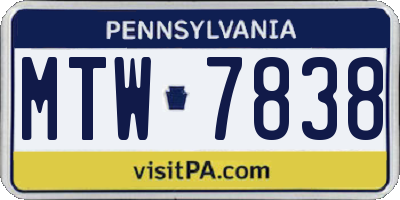 PA license plate MTW7838