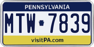 PA license plate MTW7839