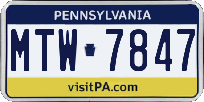 PA license plate MTW7847