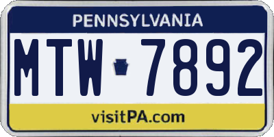 PA license plate MTW7892