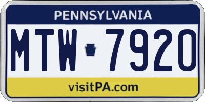 PA license plate MTW7920