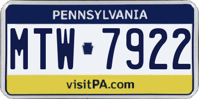 PA license plate MTW7922