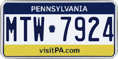PA license plate MTW7924