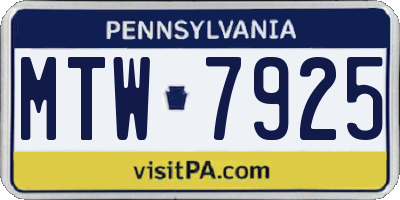 PA license plate MTW7925