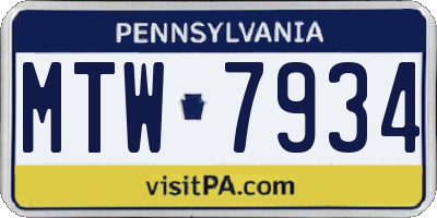 PA license plate MTW7934