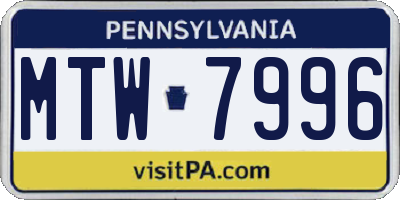 PA license plate MTW7996