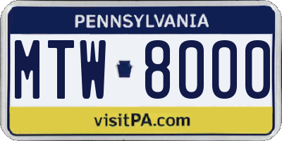 PA license plate MTW8000