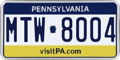 PA license plate MTW8004