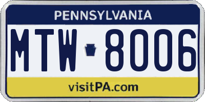 PA license plate MTW8006