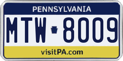 PA license plate MTW8009
