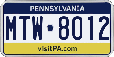 PA license plate MTW8012
