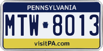 PA license plate MTW8013