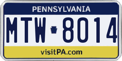 PA license plate MTW8014